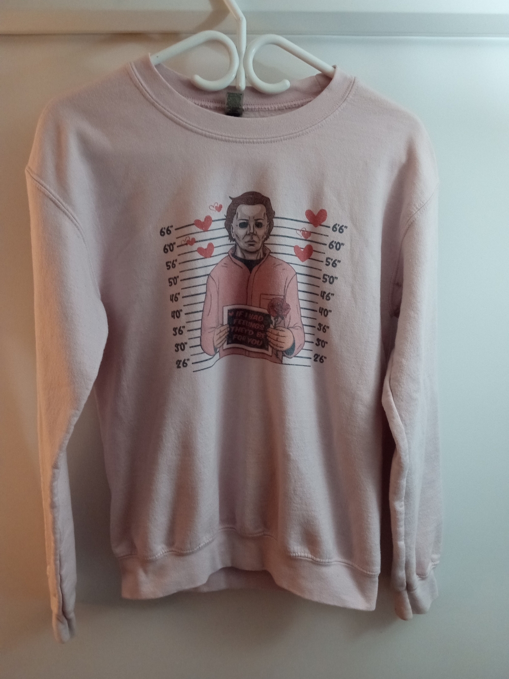 Gildan Light Pink Crewneck Sweatshirt with Graphic Mugshot Print